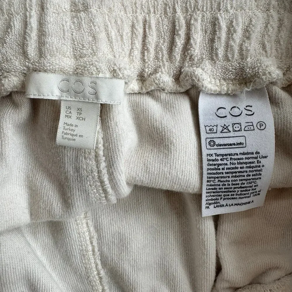 COS White / Tan Terrycloth Ultra High Rise XS Athleisure Sweat Shorts w/ Pockets
